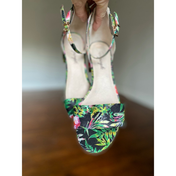 Free People Tropical Heeled Sandals Island Vaca Resort Statement Sz 39 Bold Boho - Picture 5 of 8
